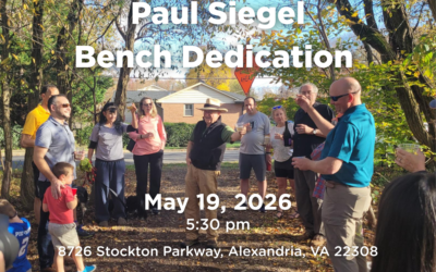 May 19 annual meeting. Bench dedication. Cake and pizza.